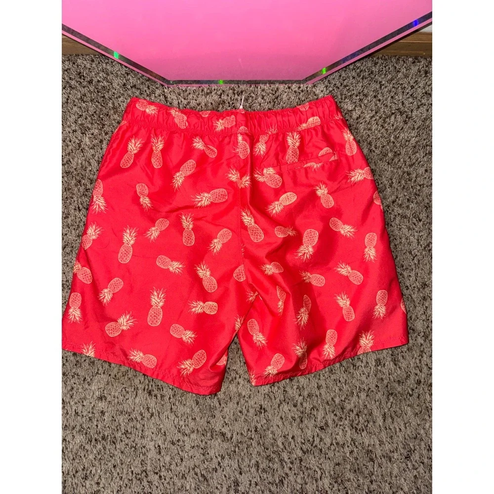 US Apparel Mens Pineapple Print Swim Trunks‎ Shorts Size Medium Drawstring Waist